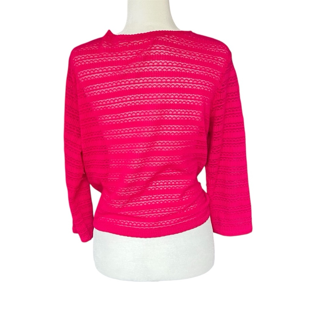 Y2K Faded Glory Hot Pink Crochet Knit Tie Front Bolero Shrug Cardigan Size Large - Picture 2 of 6